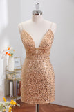 Golden Sparkly Tight Homecoming Dress with Sequins