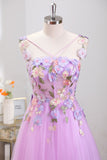 Purple Tulle Cute Homecoming Dress with 3D Flowers