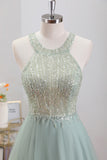 Sparkly Halter A Line Green Homecoming Dress