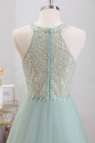 Sparkly Halter A Line Green Homecoming Dress