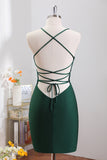 Beaded Dark Green Tight Homecoming Dress with Lace-up Back