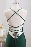 Beaded Dark Green Tight Homecoming Dress with Lace-up Back