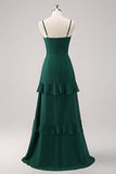 Dark Green Ruffled Spaghetti Straps Bridesmaid Dress