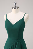 Dark Green Ruffled Spaghetti Straps Bridesmaid Dress