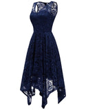 Elegant Lace V-Neck Sleeveless Handkerchief Hem Asymmetrical Party Dress