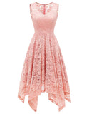 Elegant Lace V-Neck Sleeveless Handkerchief Hem Asymmetrical Party Dress