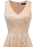 Lace V-neck A-line Sleeveless Asymmetrical Hem Midi Dress