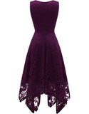 Lace V-neck A-line Sleeveless Asymmetrical Hem Midi Dress
