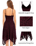 Lace Adjustable Spaghetti Strap Backless V-neck Asymmetrical Dress