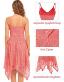 Lace Adjustable Spaghetti Strap Backless V-neck Asymmetrical Dress