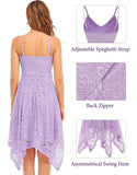 Lace Adjustable Spaghetti Strap Backless V-neck Asymmetrical Midi Dress