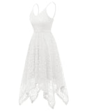 Lace Adjustable Spaghetti Strap Backless Handkerchief Hem Asymmetrical Dress
