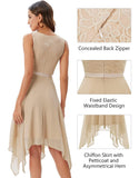 Floral Lace and Chiffon V-neck A-line Asymmetrical Hem Midi Dress