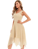 Lace and Chiffon V-neck A-line Asymmetrical Hem Sleeveless Midi Prom Dress