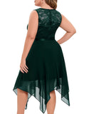 Lace and Chiffon V-neck A-line Asymmetrical Hem Sleeveless Midi Prom Dress