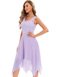 Floral Lace and Chiffon V-neck A-line Asymmetrical Hem Midi Prom Dress