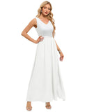 Sequin V-Neck A-line Long Chiffon Sleeveless Bridesmaid Dresses Party Dress