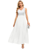 Sequin V-Neck A-line Long Chiffon Sleeveless Bridesmaid Dresses Party Dress