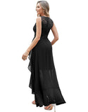 Long Lace Chiffon Ruffle Asymmetrical Hem A-line Sleeveless Party Dress