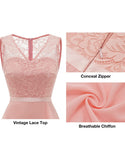 Long Lace Chiffon Ruffle Asymmetrical Hem A-line Formal Wedding Guest Dress