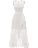 Long Lace Chiffon Ruffle Asymmetrical Hem A-line Formal Bridesmaid Dress