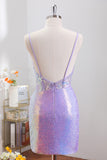 Spaghetti Strap Lilac Sparkly Corset Homecoming Dress